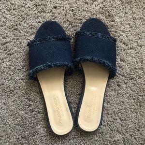 Denim Slip On Sandals with Frays